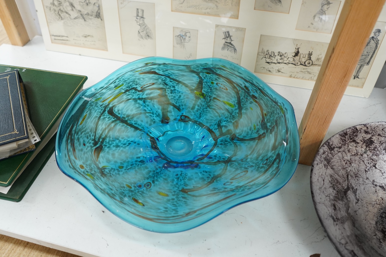 A late 20th century Italian glass vase and two Art glass dishes, largest 49cm in diameter